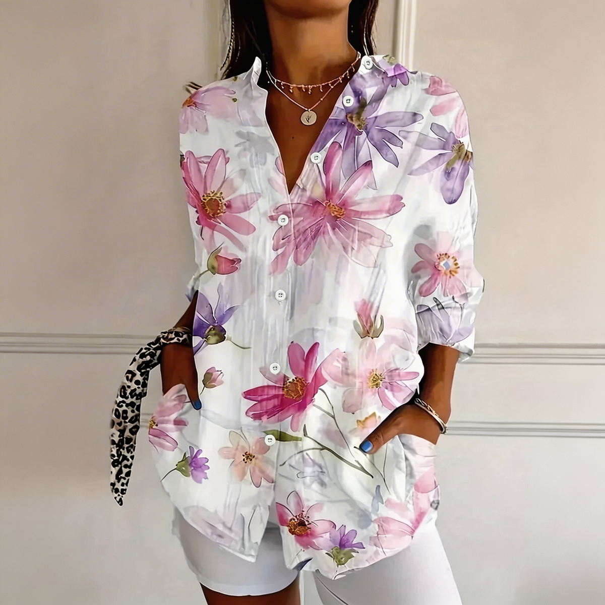 Floral Print Collared Long Sleeve Button Shirt 2
