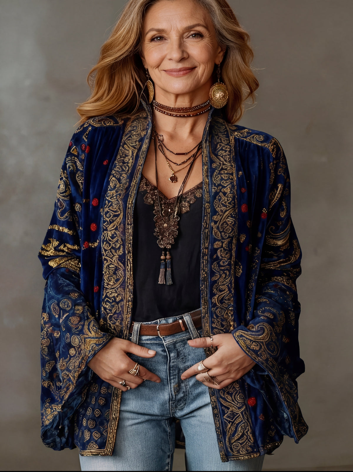 Paisley Velvet Boho Open Front Kimono Cardigan 2