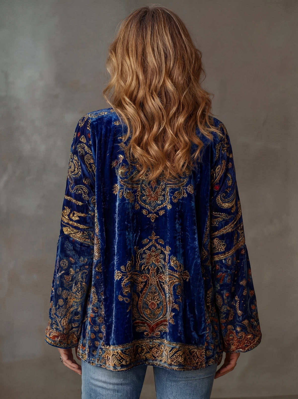 Paisley Print Velvet Open Front Kimono Jacket 4