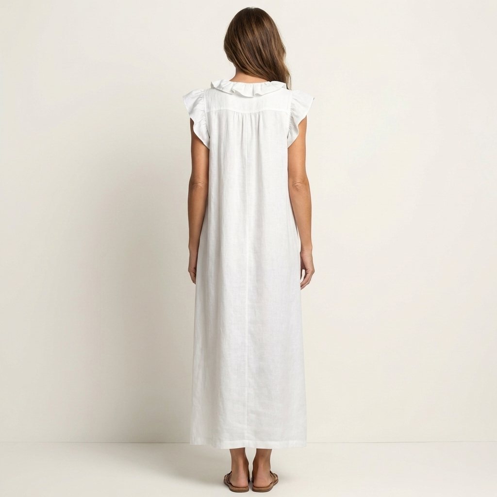 Ruffle V-Neck Sleeveless Linen Maxi Dress 5
