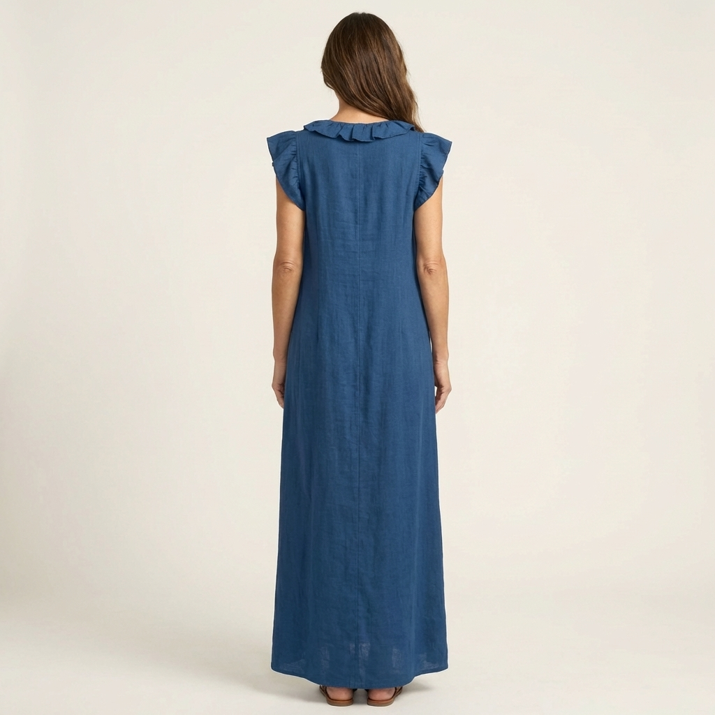 Ruffle V-Neck Sleeveless Linen Maxi Dress 9