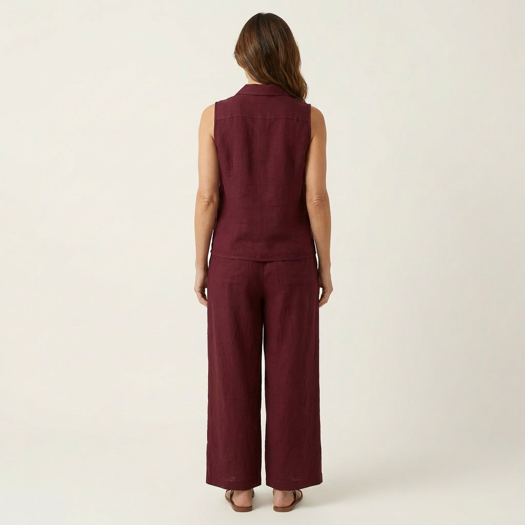 Sleeveless Collared Wrap Top and Tapered Leg Pants Two Piece Set 4