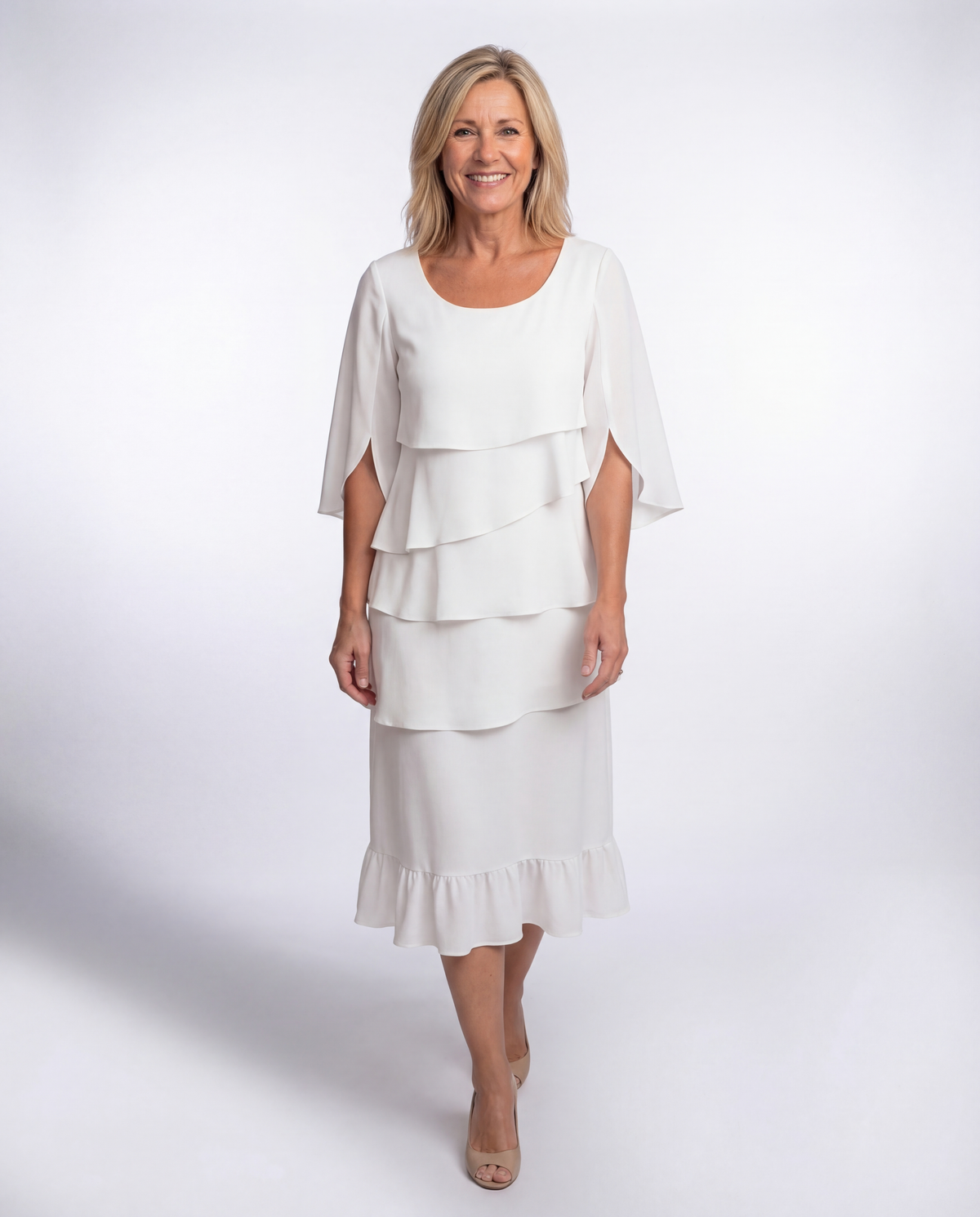 Round Neck Flutter Sleeve Tiered Chiffon Midi Dress 4