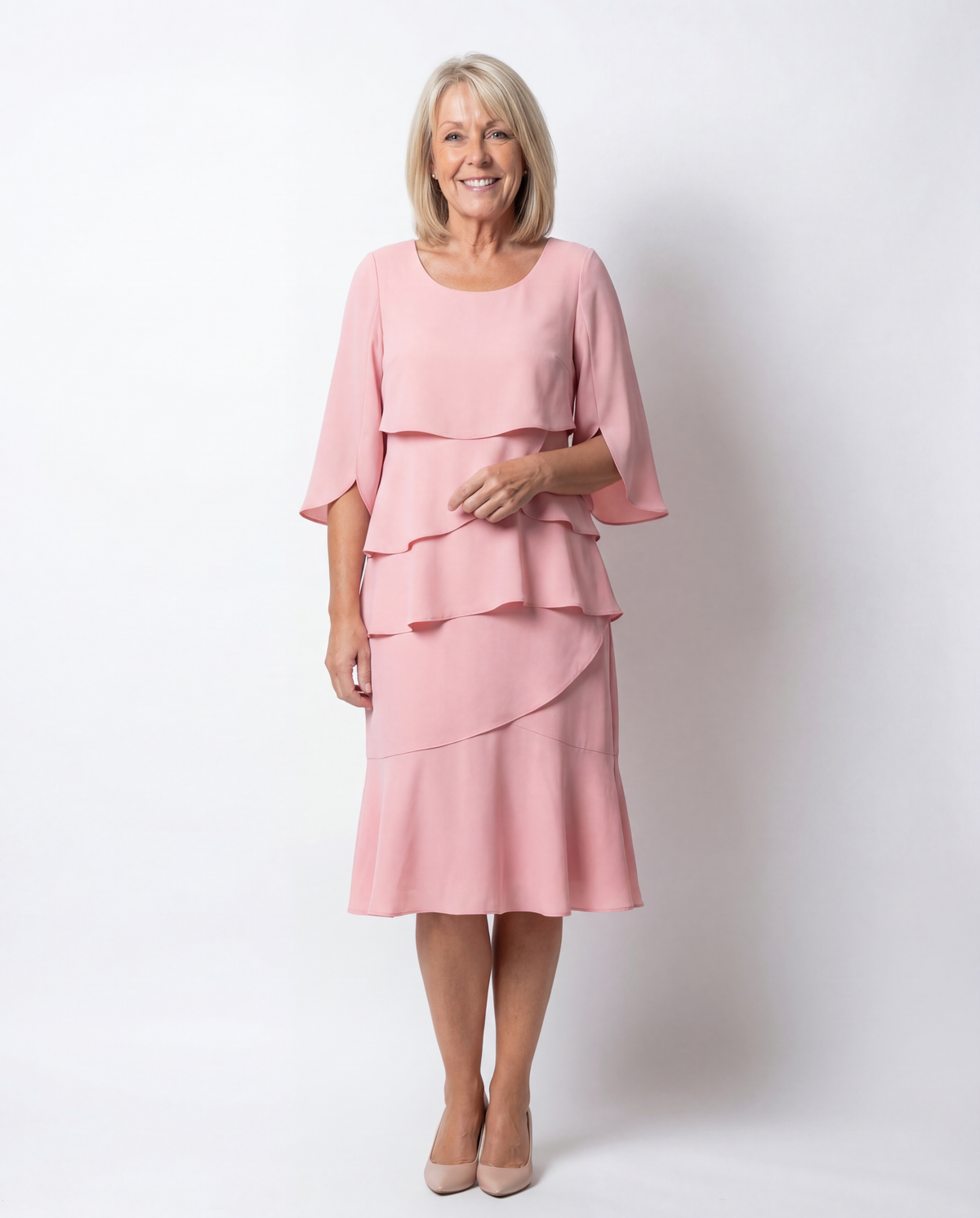 Round Neck Flutter Sleeve Tiered Chiffon Midi Dress 11