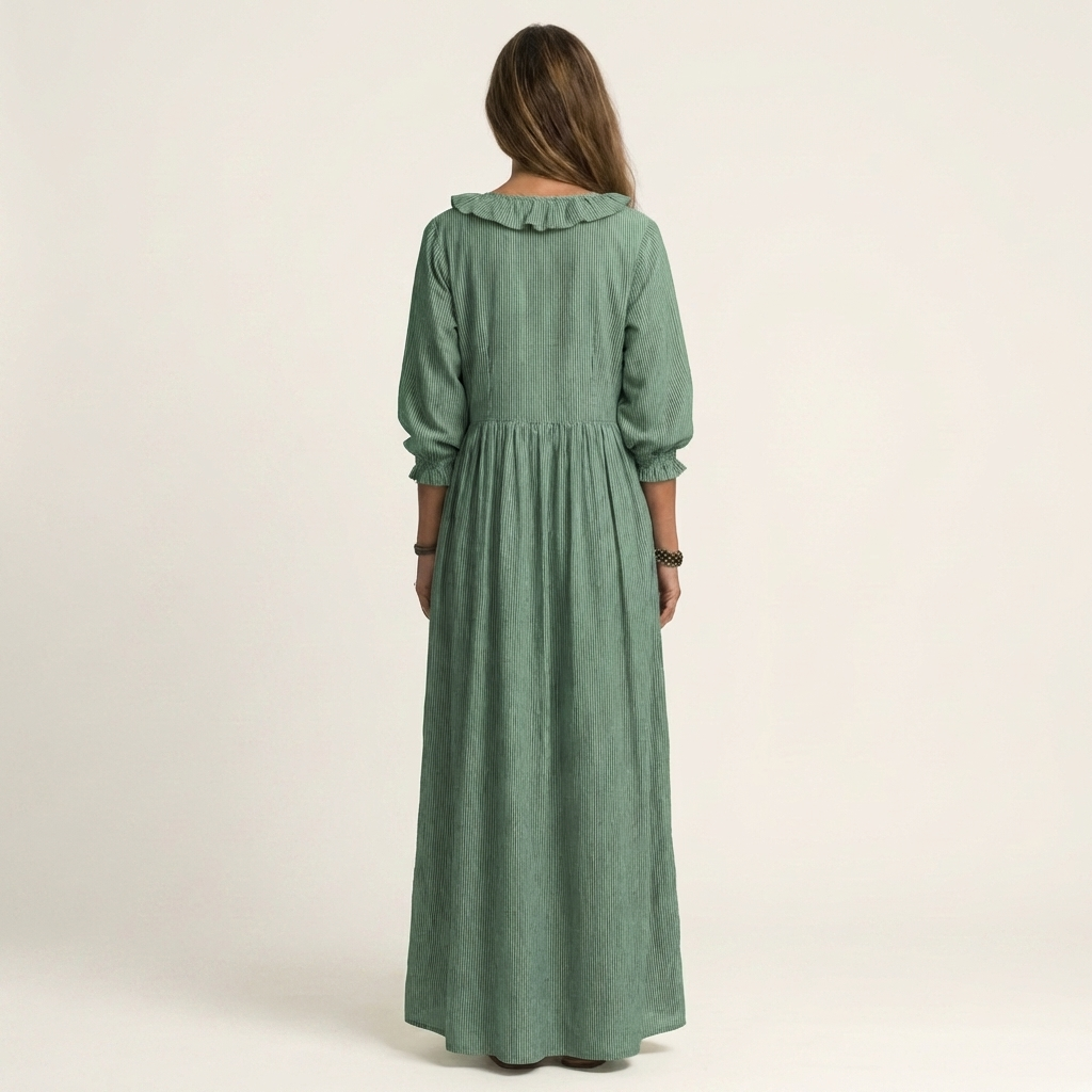 Ruffle V-Neck Long Sleeve Gathered Maxi Dress 10
