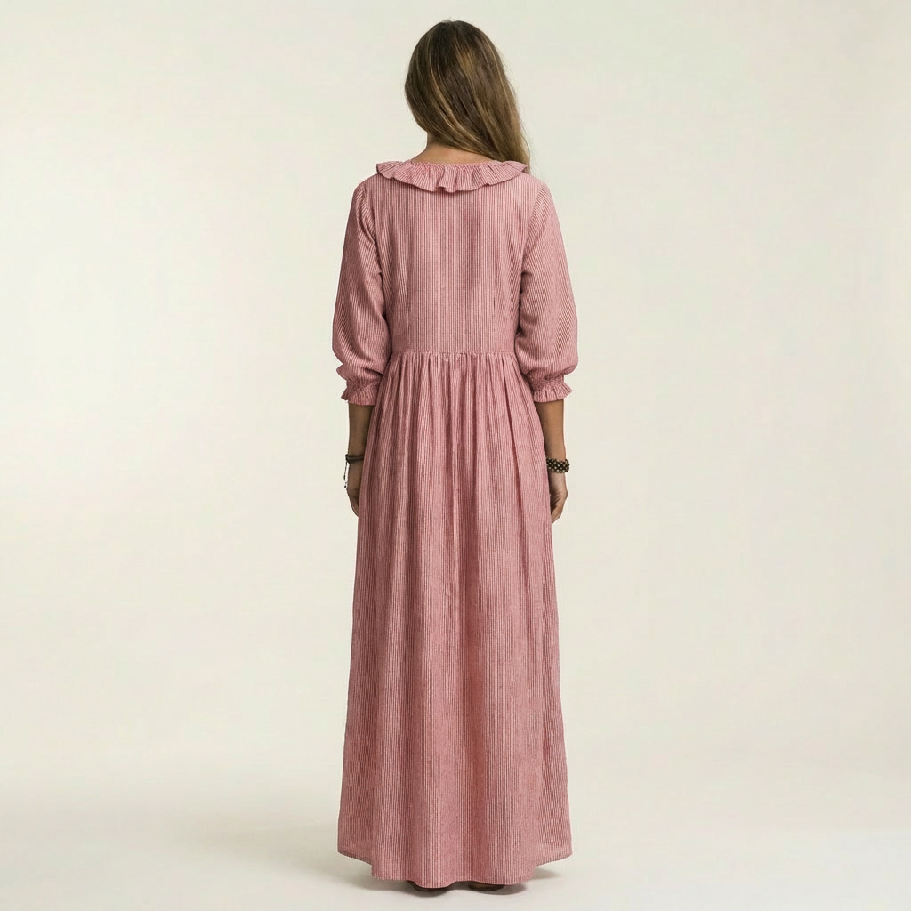 Ruffle V-Neck Long Sleeve Gathered Maxi Dress 8