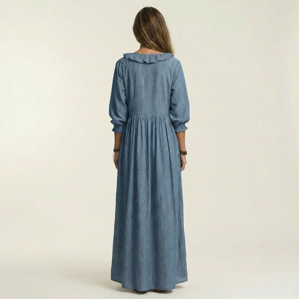Ruffle Trim V-Neck Three Quarter Sleeve Loose Maxi Dress 4