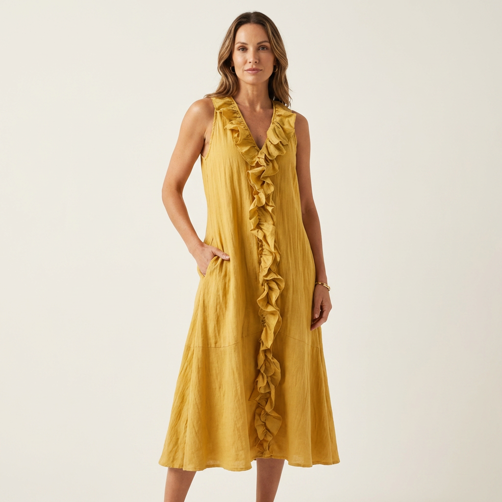 Ruffle Front V-Neck Sleeveless A-Line Maxi Dress 11