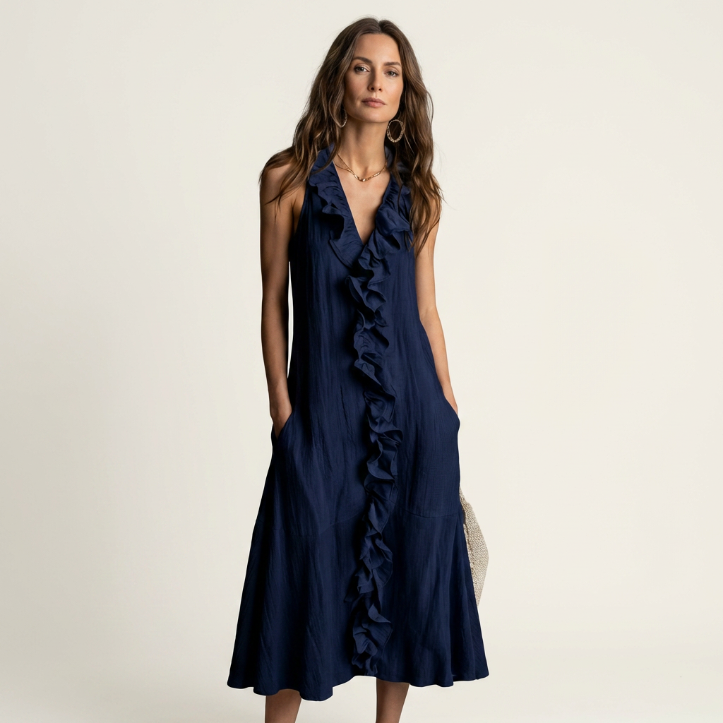 Ruffle Front V-Neck Sleeveless A-Line Maxi Dress 7
