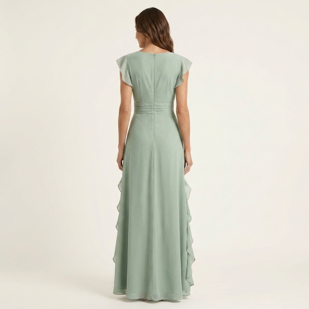 Wrap V-Neck Flutter Sleeve Cascading Ruffle Maxi Dress 12