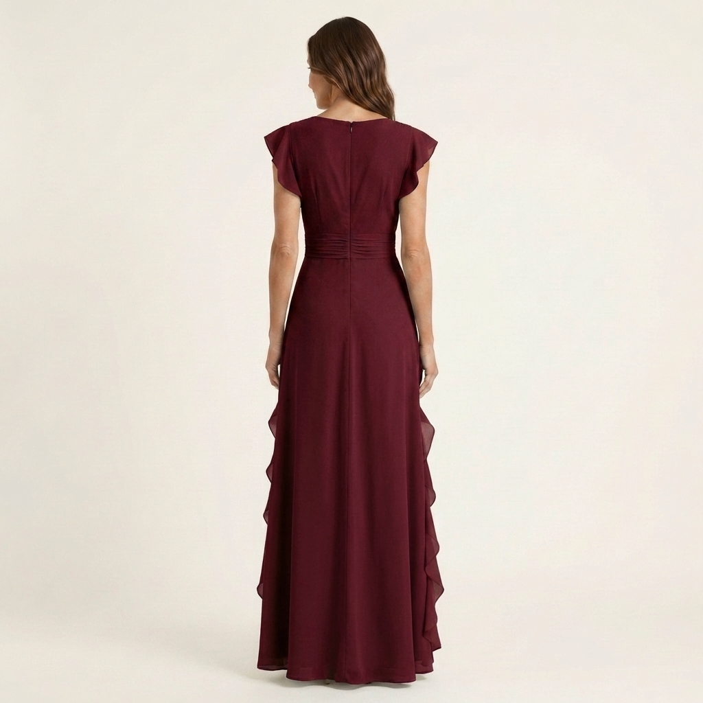 Wrap V-Neck Flutter Sleeve Cascading Ruffle Maxi Dress 4