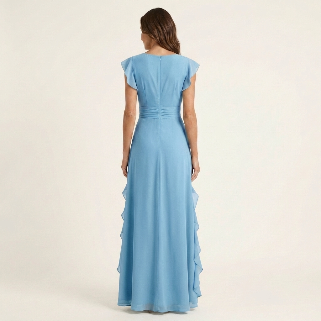 Wrap V-Neck Flutter Sleeve Cascading Ruffle Maxi Dress 8