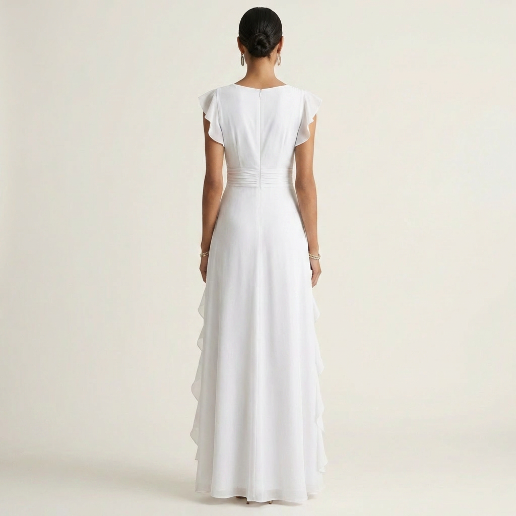 Wrap V-Neck Flutter Sleeve Cascading Ruffle Maxi Dress 6