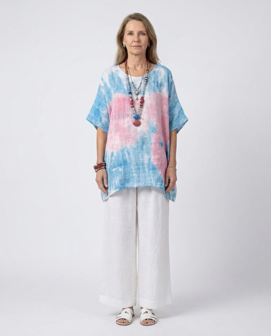 Tie Dye Short Sleeve Oversized Tunic Top