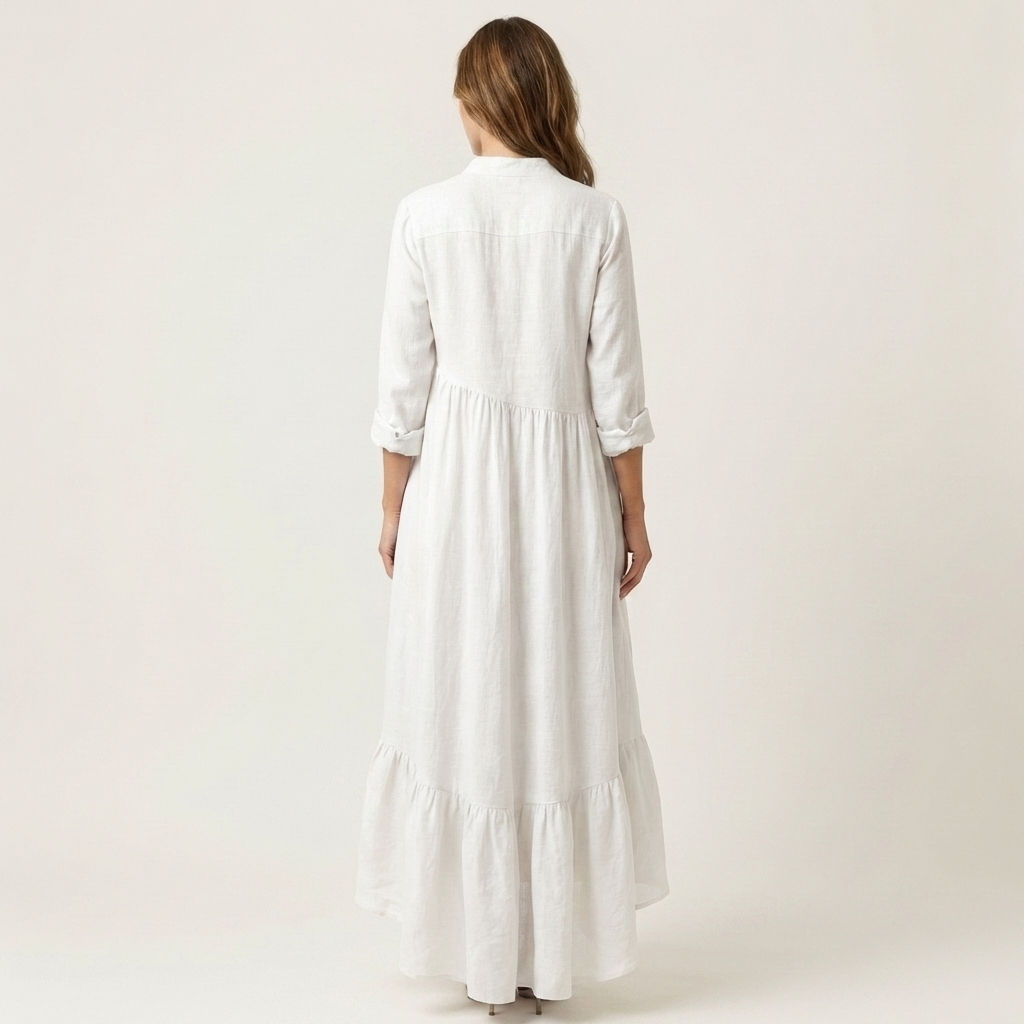 Stand Collar Button Front Long Sleeve Tiered Ruffle Maxi Dress 2