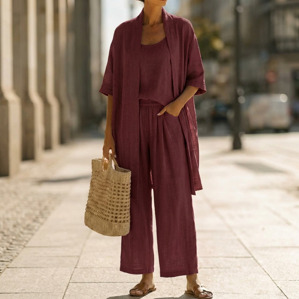 Open Front Cardigan Tank and Wide Leg Pants Three Piece Set 5