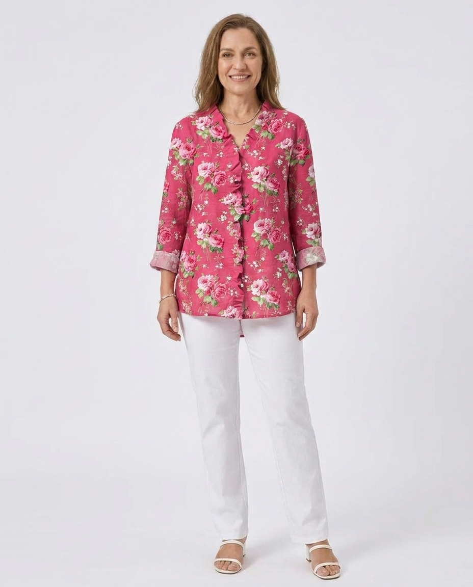 Floral Print Long Sleeve Button Front Blouse