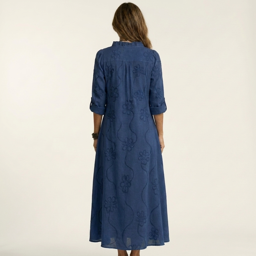 Floral Embroidered Ruffle Neck Long Sleeve Maxi Dress 10
