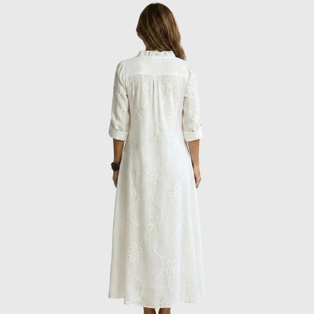 Floral Embroidered Long Sleeve Ruffle Neck Maxi Dress 3