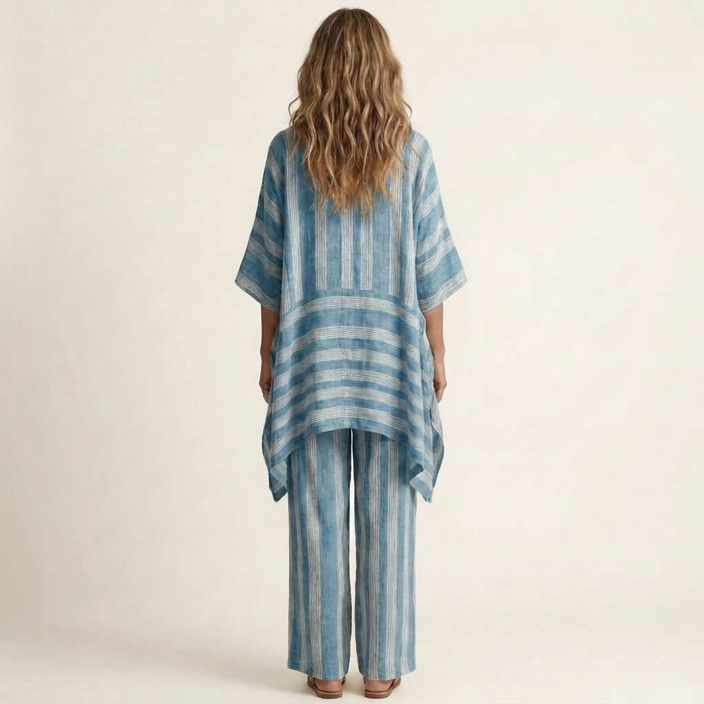 Striped V-Neck Kaftan Top and Wide Leg Pants Two Piece Set 8