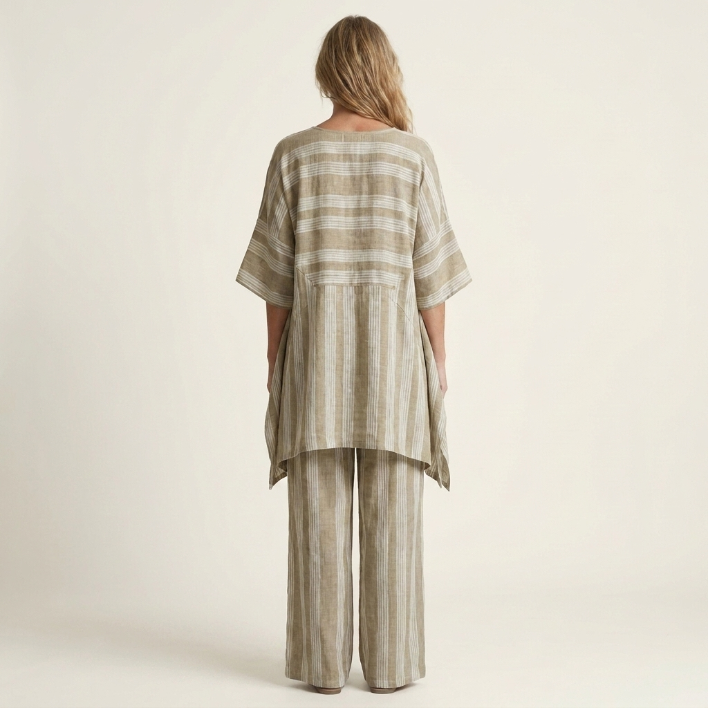 Striped V-Neck Kaftan Top and Wide Leg Pants Two Piece Set 4