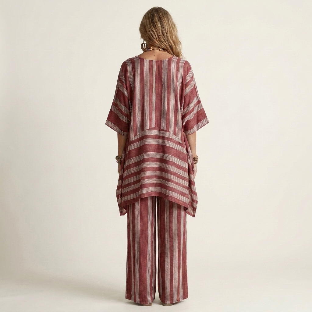 Striped Kaftan Top and Wide Leg Pants Two Piece Set 2