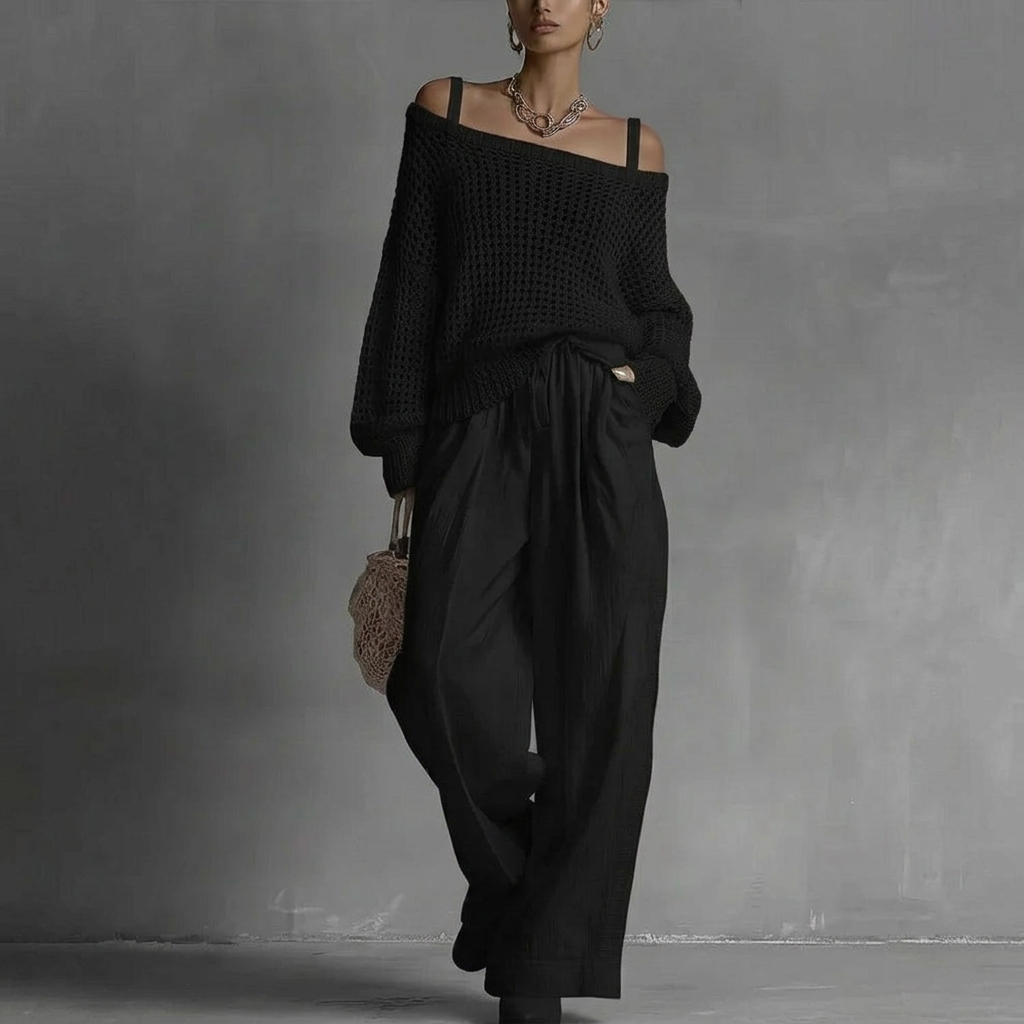 Cold Shoulder Long Sleeve Open Knit Sweater 5