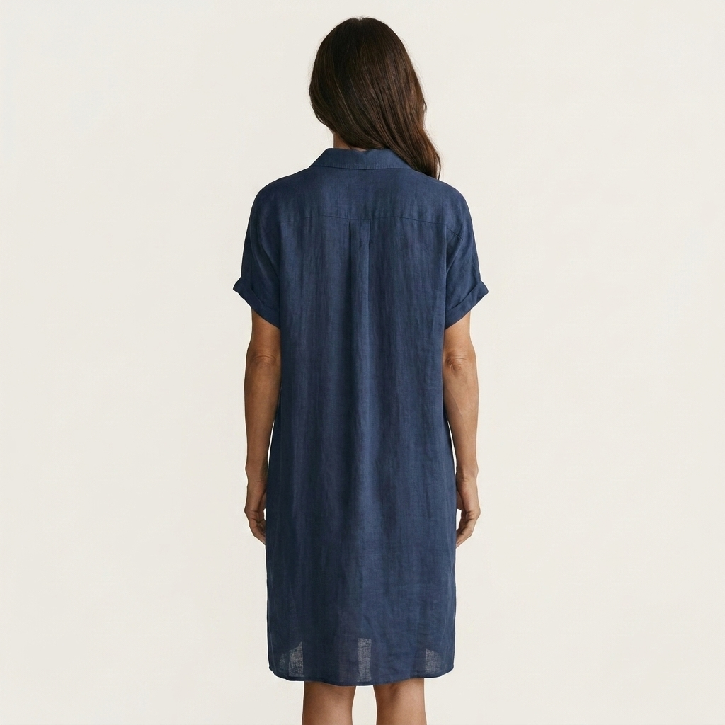 Linen Look Collared Short Sleeve Button Front Midi Shirt Dress 8