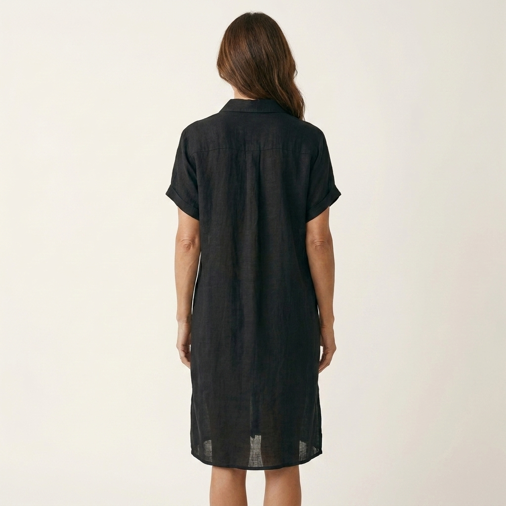 Short Sleeve Button Front Rolled Cuff Midi Shirt Dress 4