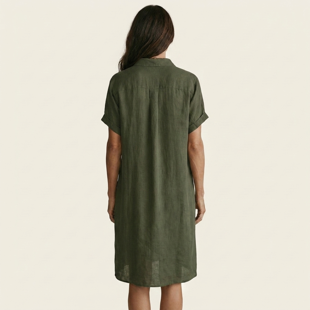 Linen Look Button Front Short Sleeve Midi Shirt Dress 2