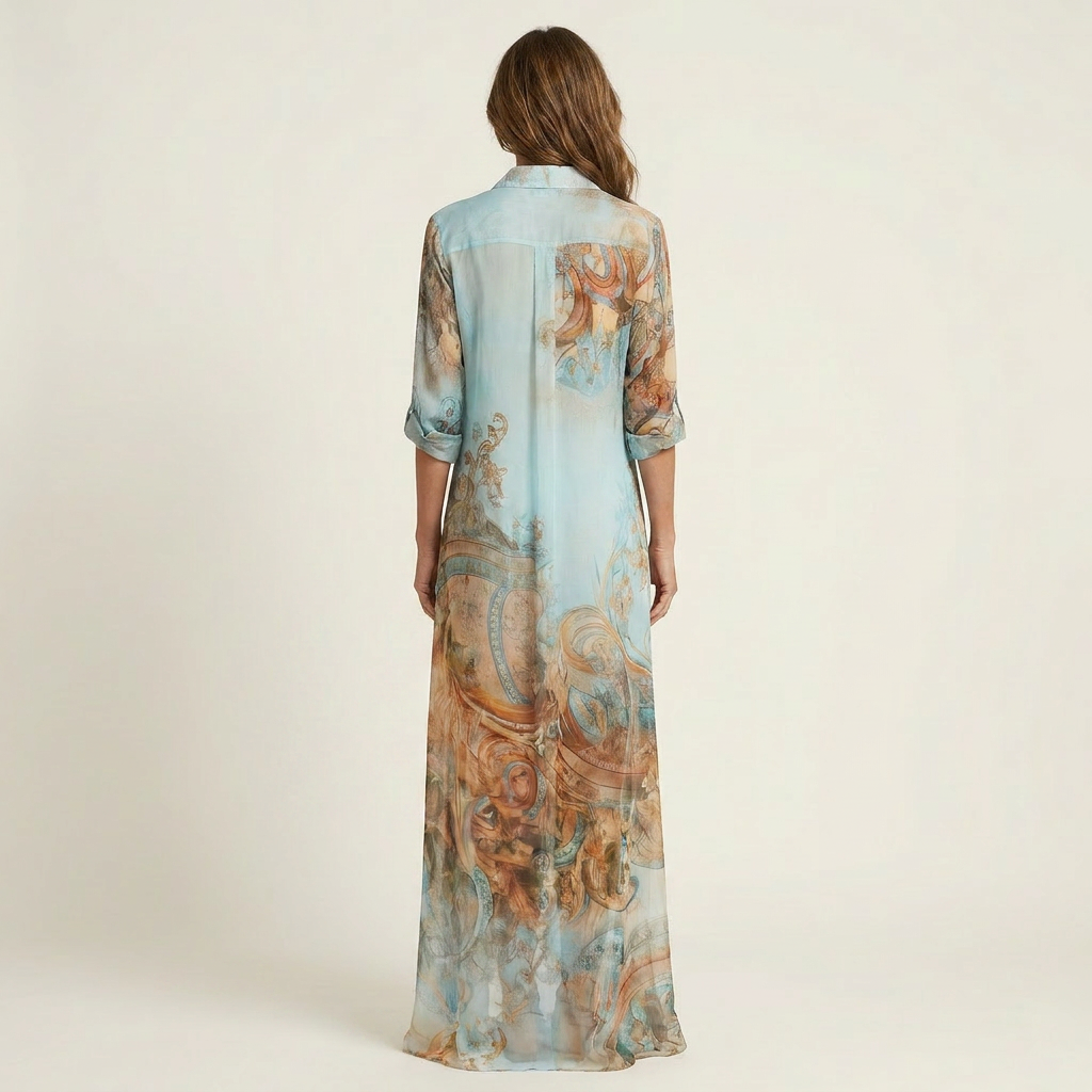 Paisley Print Long Sleeve Sheer Maxi Shirt Dress 2