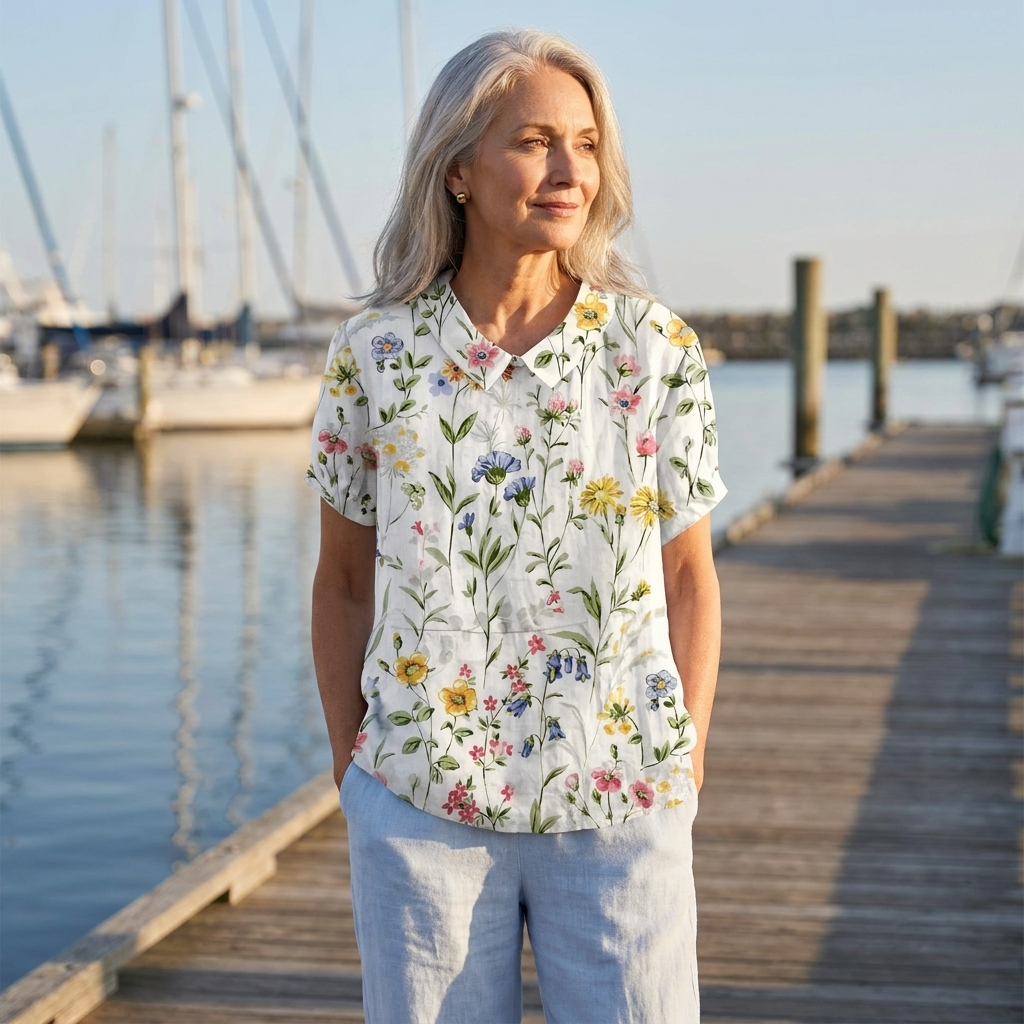 Botanical Floral Print Short Sleeve Tunic Top