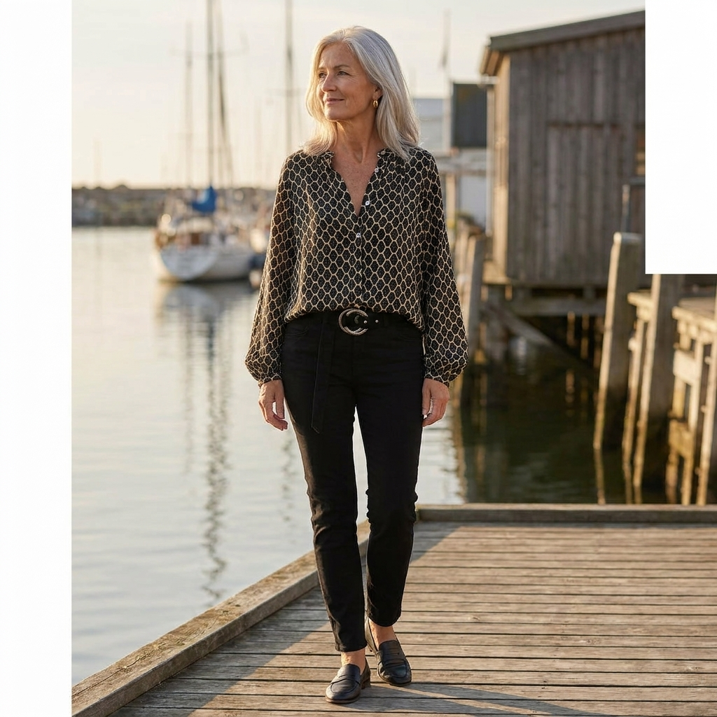 Geometric Print Split Neck Long Sleeve Blouse 3