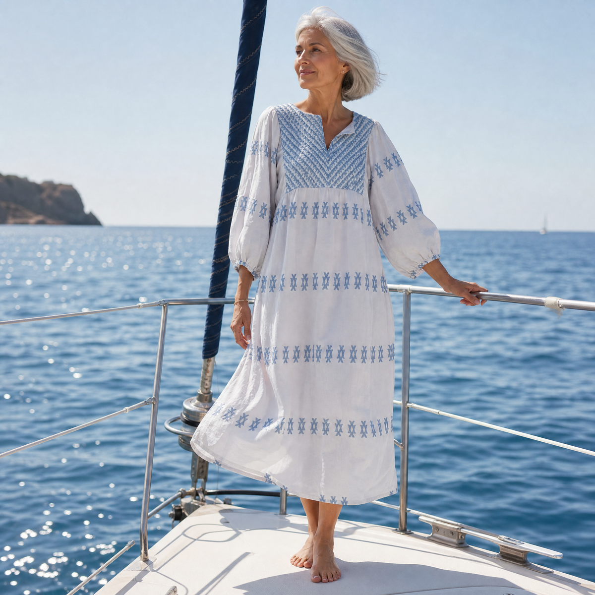 V-Neck Long Sleeve Geometric Embroidered Maxi Dress 2
