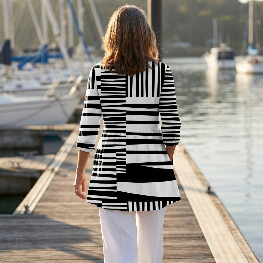 Striped V-Neck Three Quarter Sleeve Tunic Top 2
