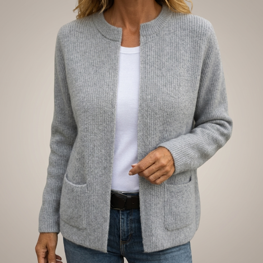 Ribbed Open Front Patch Pocket Cardigan