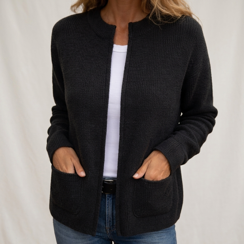 Ribbed Open Front Patch Pocket Cardigan 2