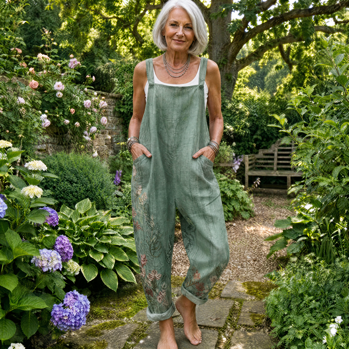 Floral Applique Wide Leg Bib Overalls 7