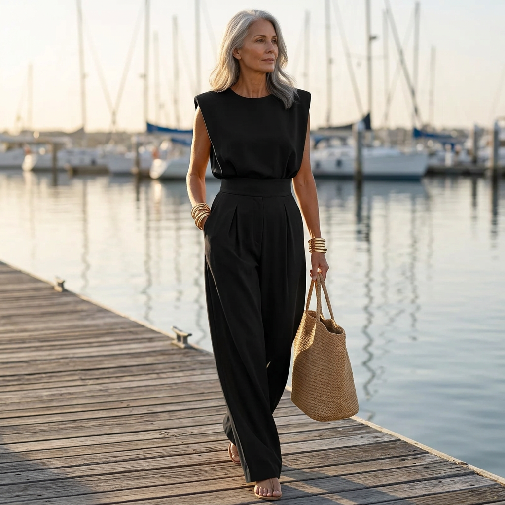 Round Neck Sleeveless High Waist Wide Leg Jumpsuit 2