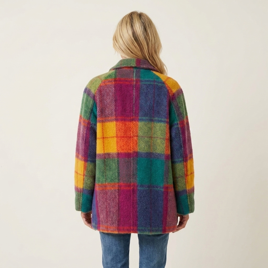 Plaid Notch Lapel Brushed Coat 4