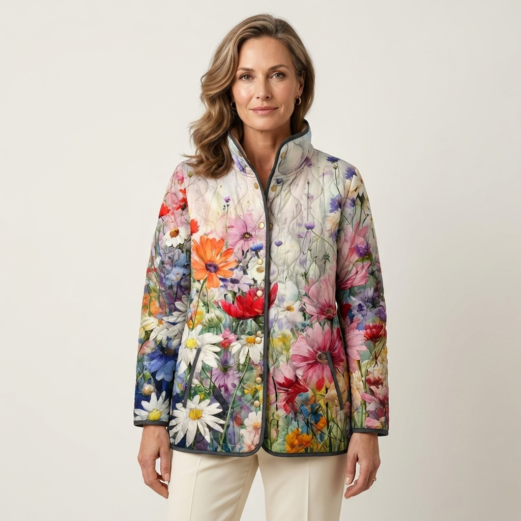 Floral Print Quilted Stand Collar Jacket