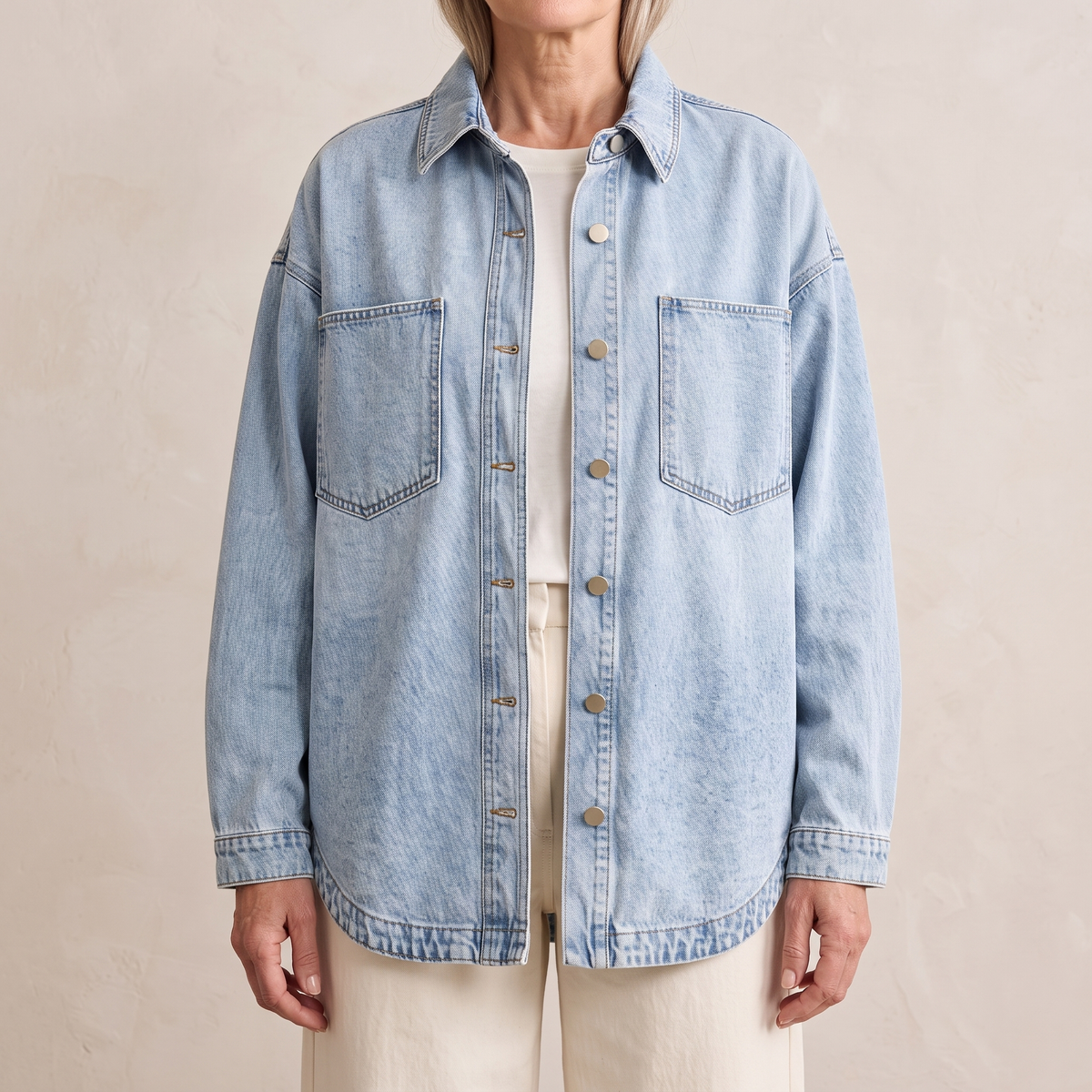 Oversized Chest Pocket Button Front Denim Shirt Jacket 5