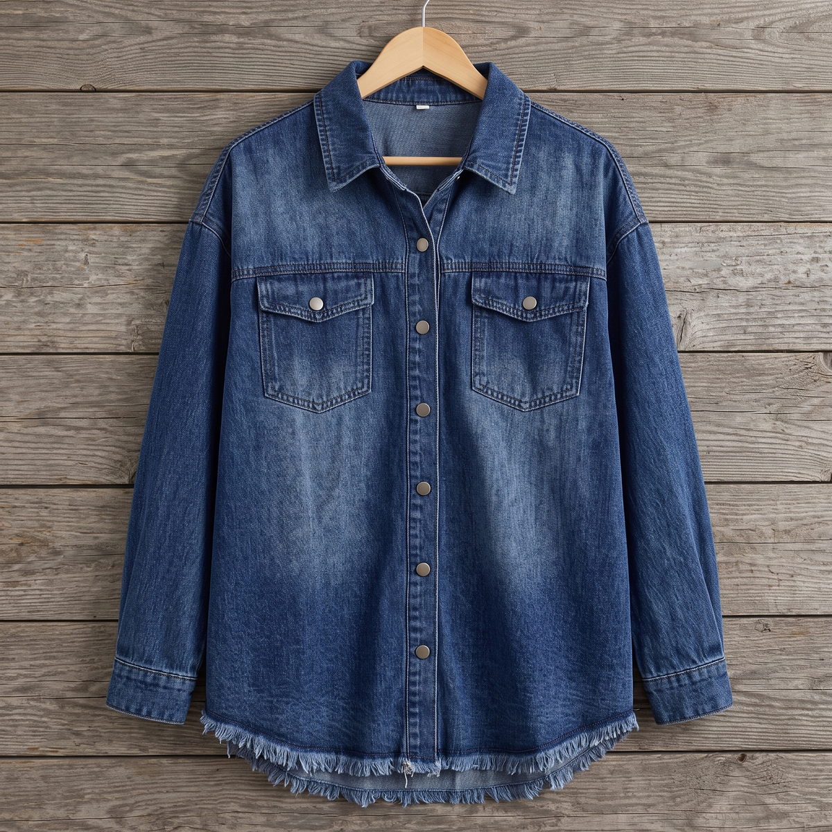 Raw Hem Button Front Denim Shirt Jacket 8