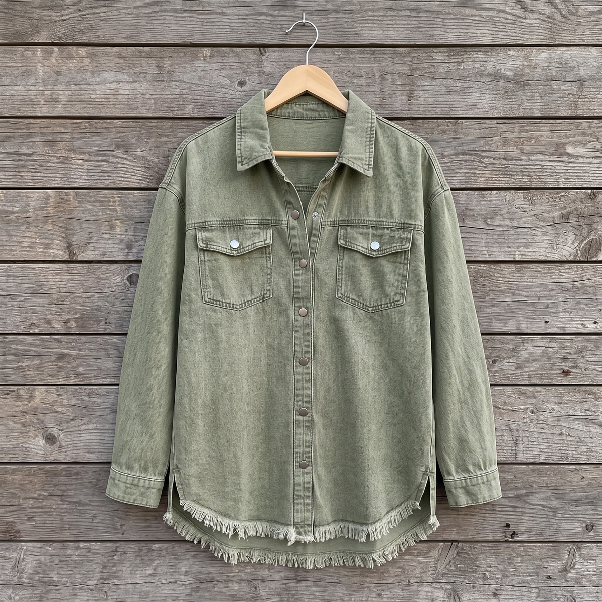Raw Hem Button Front Denim Shirt Jacket 2
