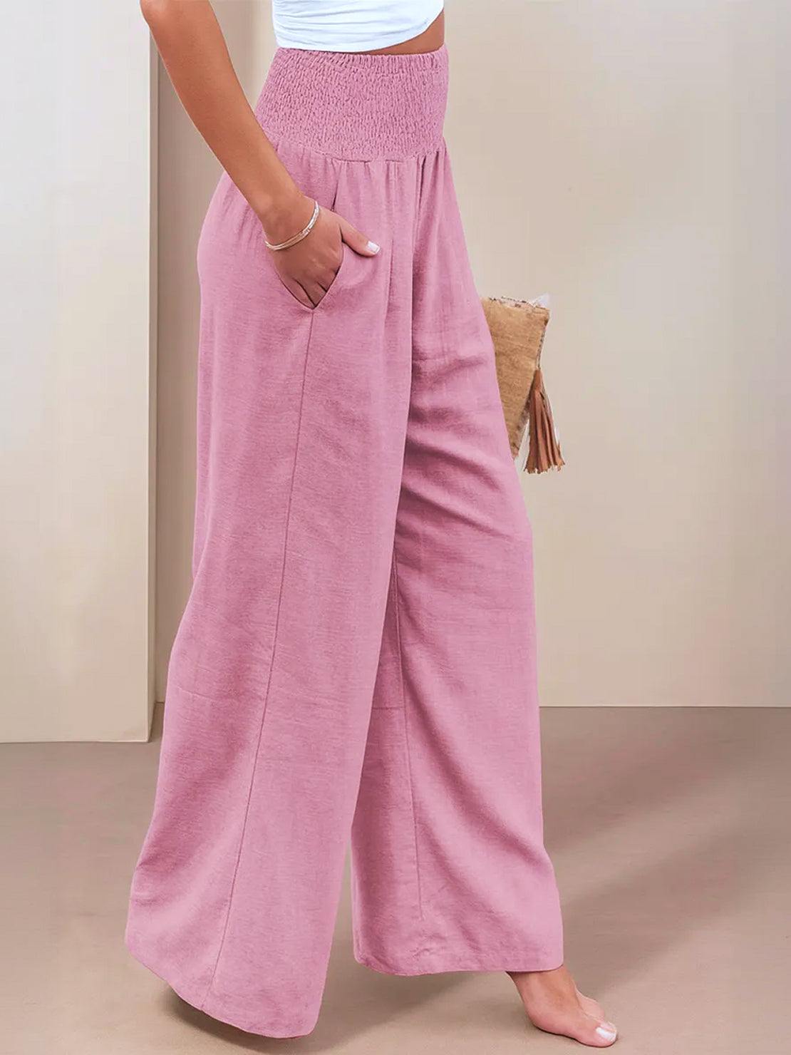 Smocked High Waist Pleated Wide Leg Palazzo Pants 9