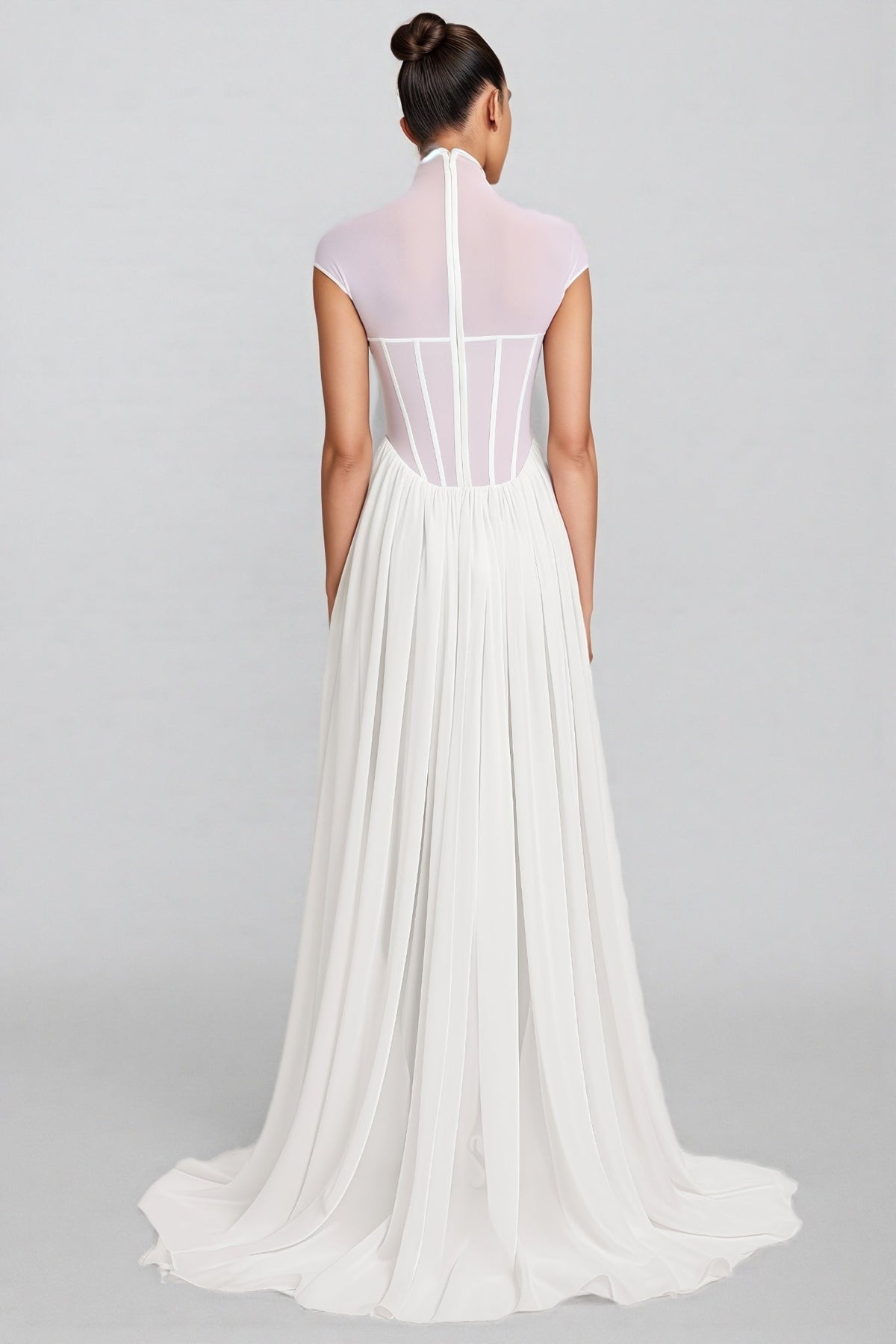 Mishatp White Semi Sheer Chiffon Maxi Dress - View 3