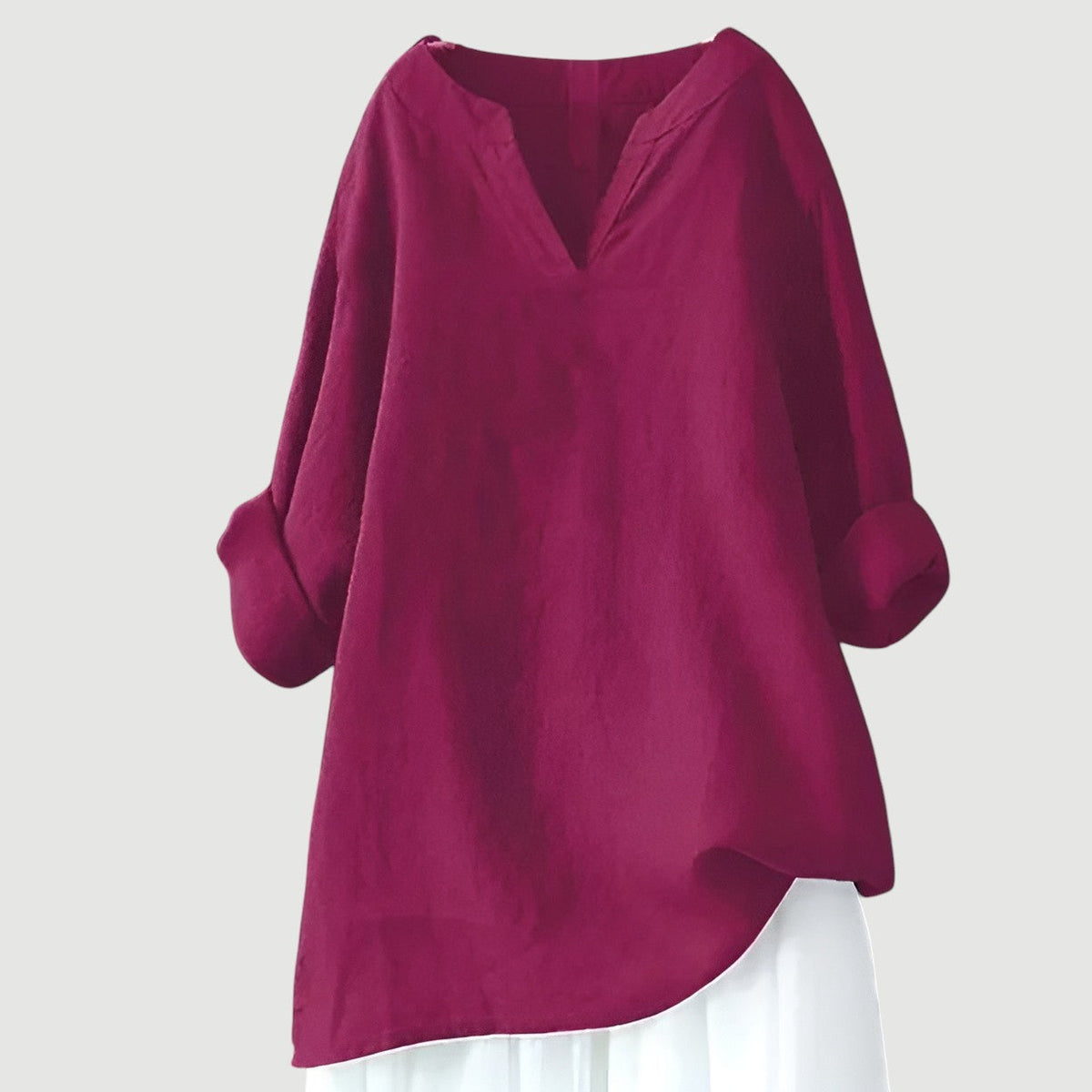 Split V-Neck Long Sleeve High Low Linen Blouse 2