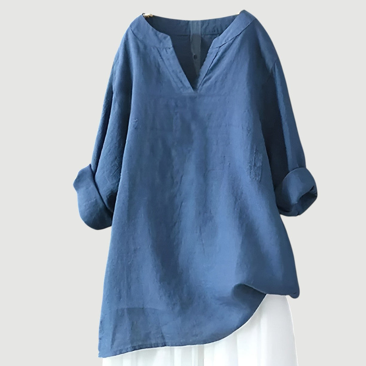 Split V-Neck Long Sleeve High Low Linen Blouse