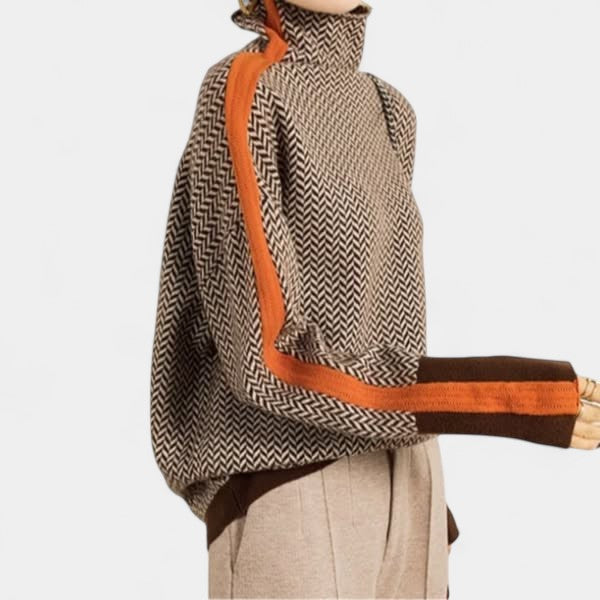 Chevron Knit Turtleneck Long Sleeve Oversized Sweater