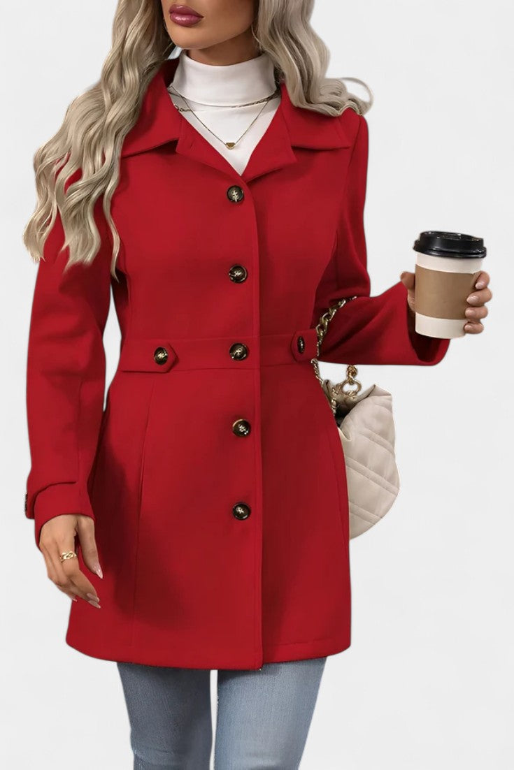 Notch Lapel Button Front Belted Tab Waist Midi Coat 5